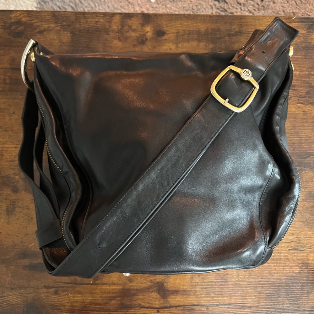Marino Orlandi Black Leather Messenger Bag